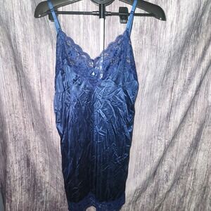 Ashley Taylor Vintage Womens Blue‎ Lace Trimmed Satin Slip Dress USA Size 36